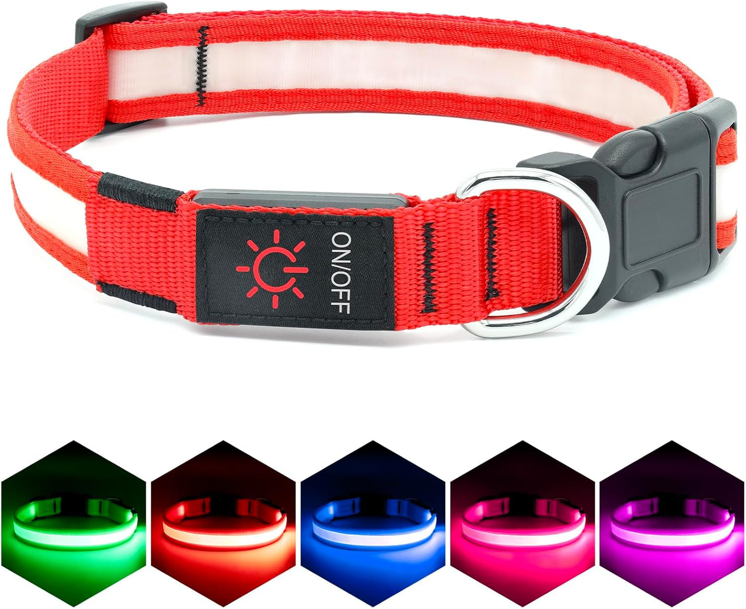 Super Bright Rechargeable LED Dog Collar - Adjustable Safety Glow for Small Dogs - Red