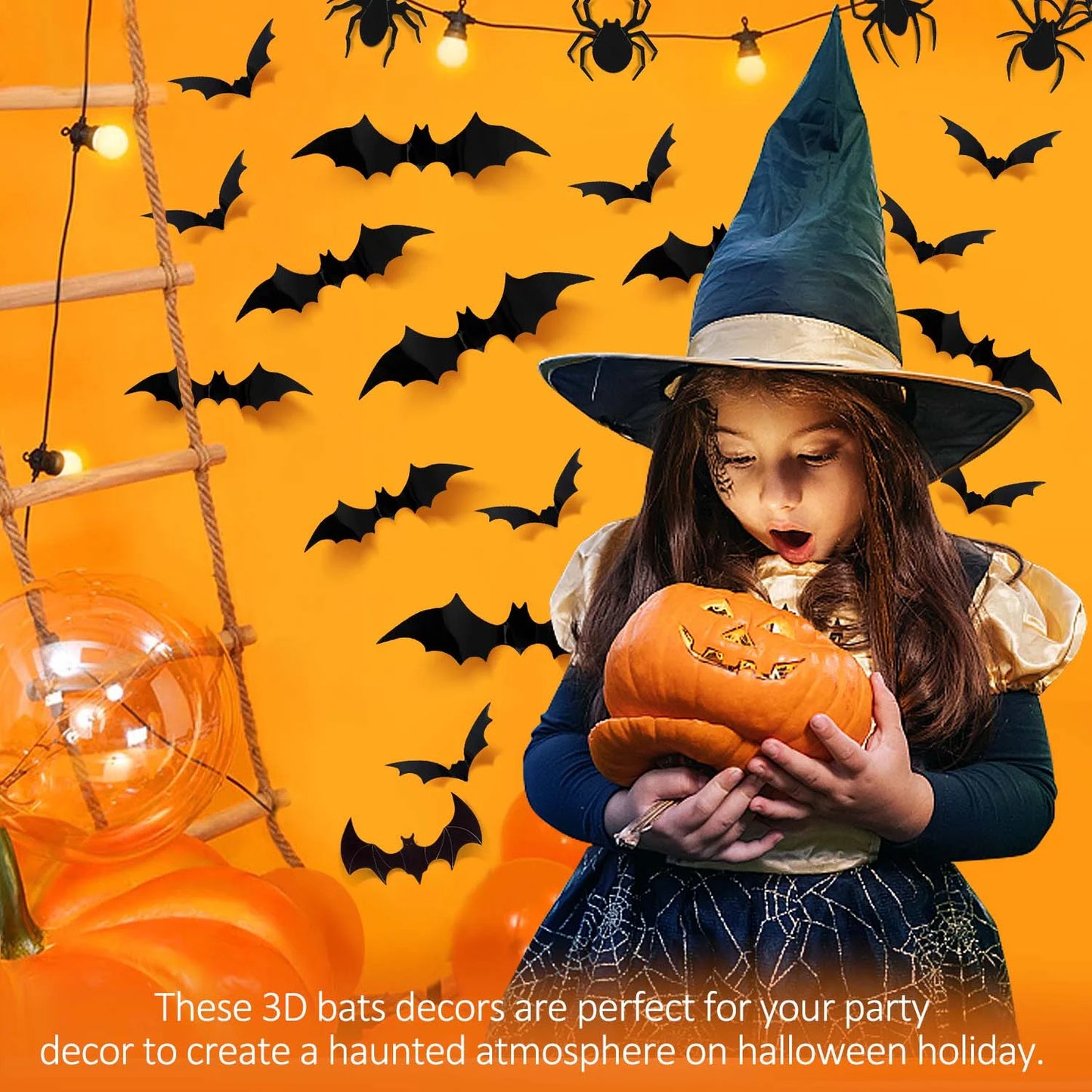 126Pcs Bat & Spider Themed Halloween Wall Decor and Window Clings