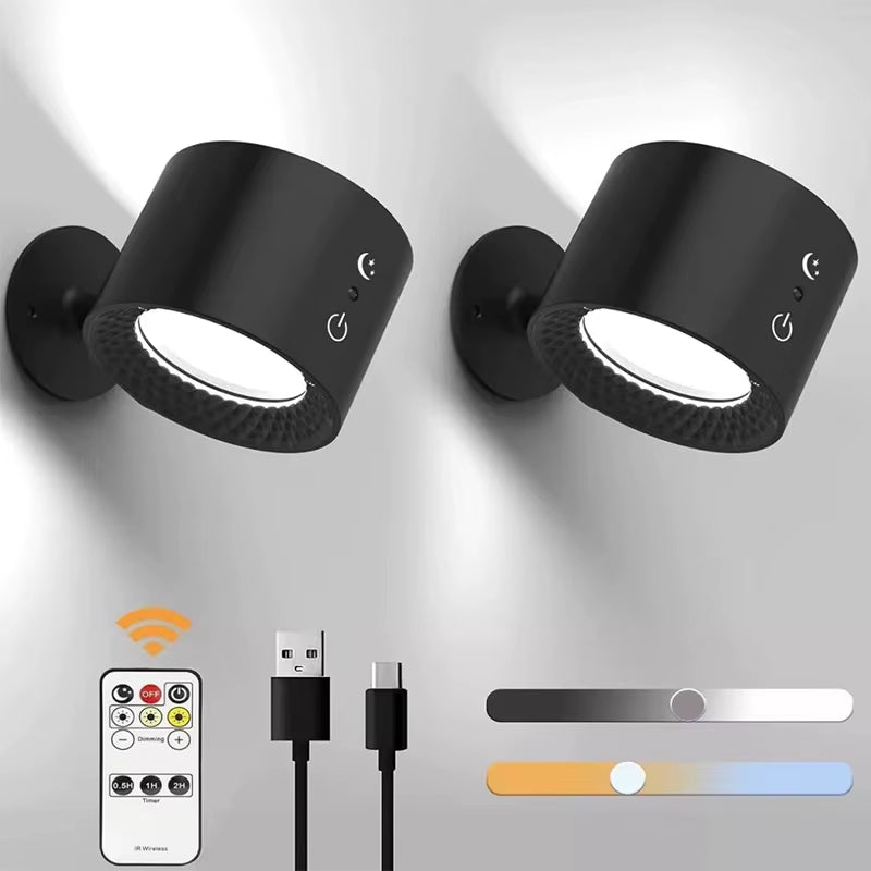 Stylish LED Double Head Wall Lamp with Touch Control - 360° Rotatable, USB Rechargeable, and Wireless Night Light for Bedroom Reading