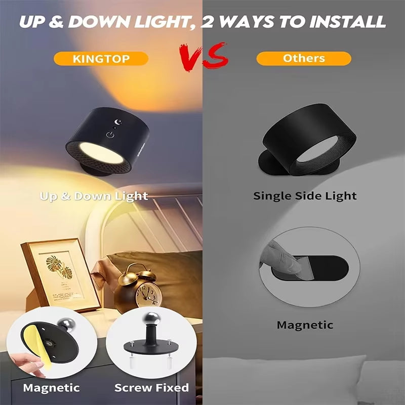 Stylish LED Double Head Wall Lamp with Touch Control - 360° Rotatable, USB Rechargeable, and Wireless Night Light for Bedroom Reading