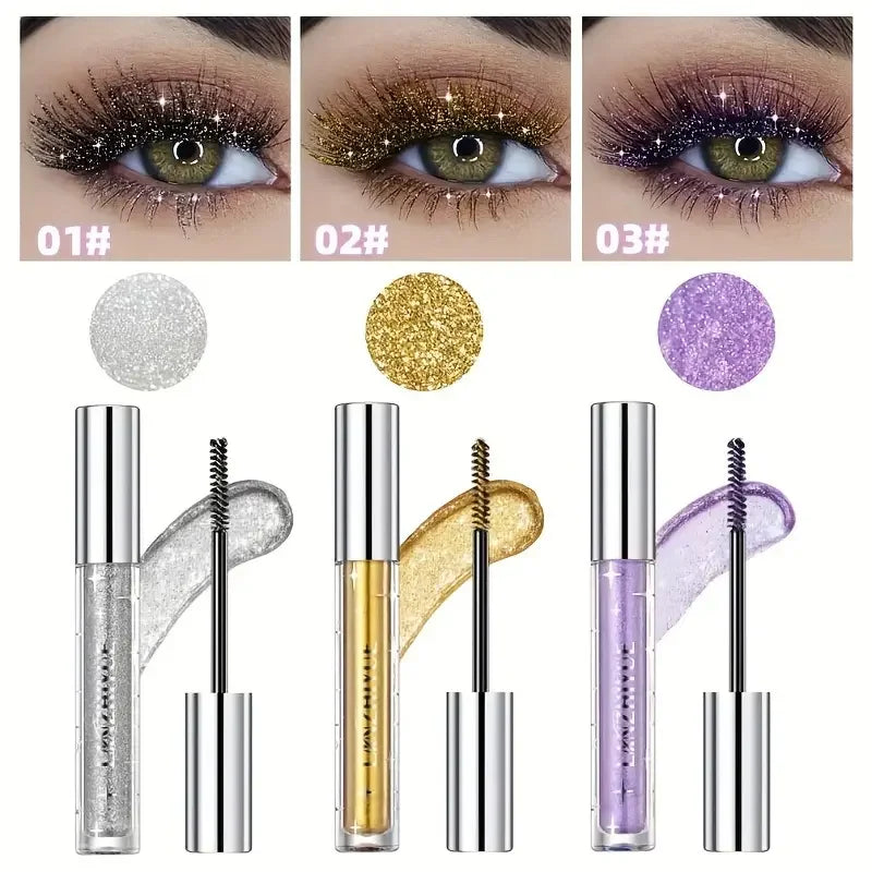 Waterproof Diamond Shine Volume Curl Mascara - Glitter Snow Effect, Smudge-Proof Eye Makeup for All Skin Types Women'S Cosmetics