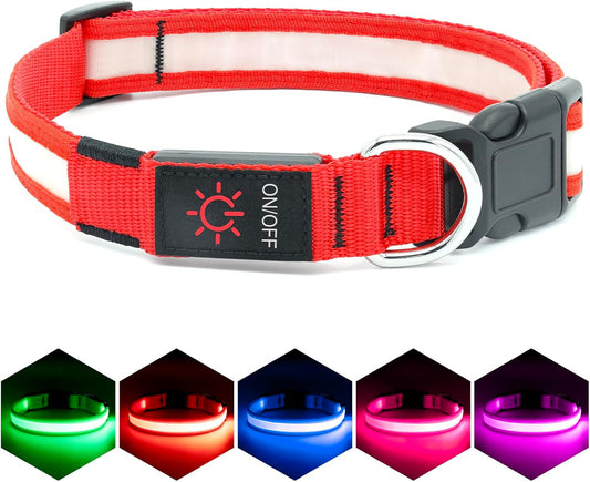 Super Bright Rechargeable LED Dog Collar - Adjustable Safety Glow for Small Dogs - Red