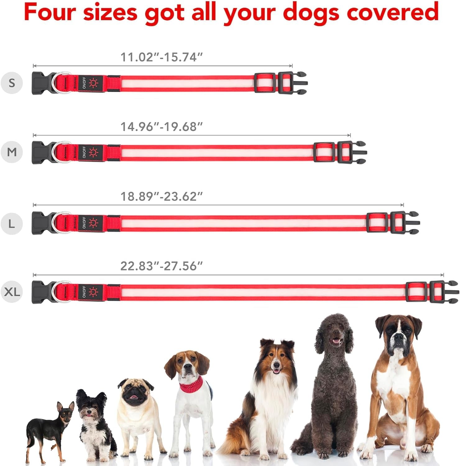 Super Bright Rechargeable LED Dog Collar - Adjustable Safety Glow for Small Dogs - Red