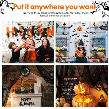 126Pcs Bat & Spider Themed Halloween Wall Decor and Window Clings